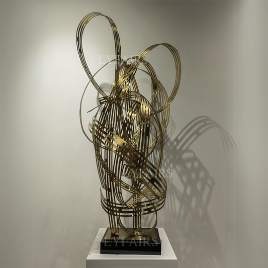 Golden Ribbon Flow Abstract Sculpture
