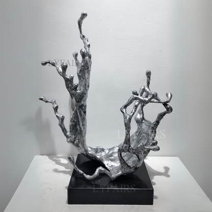 Antique Silver Branch Abstract Tabletop Art Sculpture