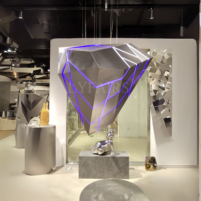 Scultura galleggiante cyberpunk in acciaio inossidabile