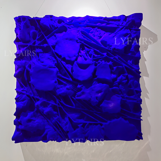 Handcrafted Blue Velvet Flocking Square Wooden Wall Decor