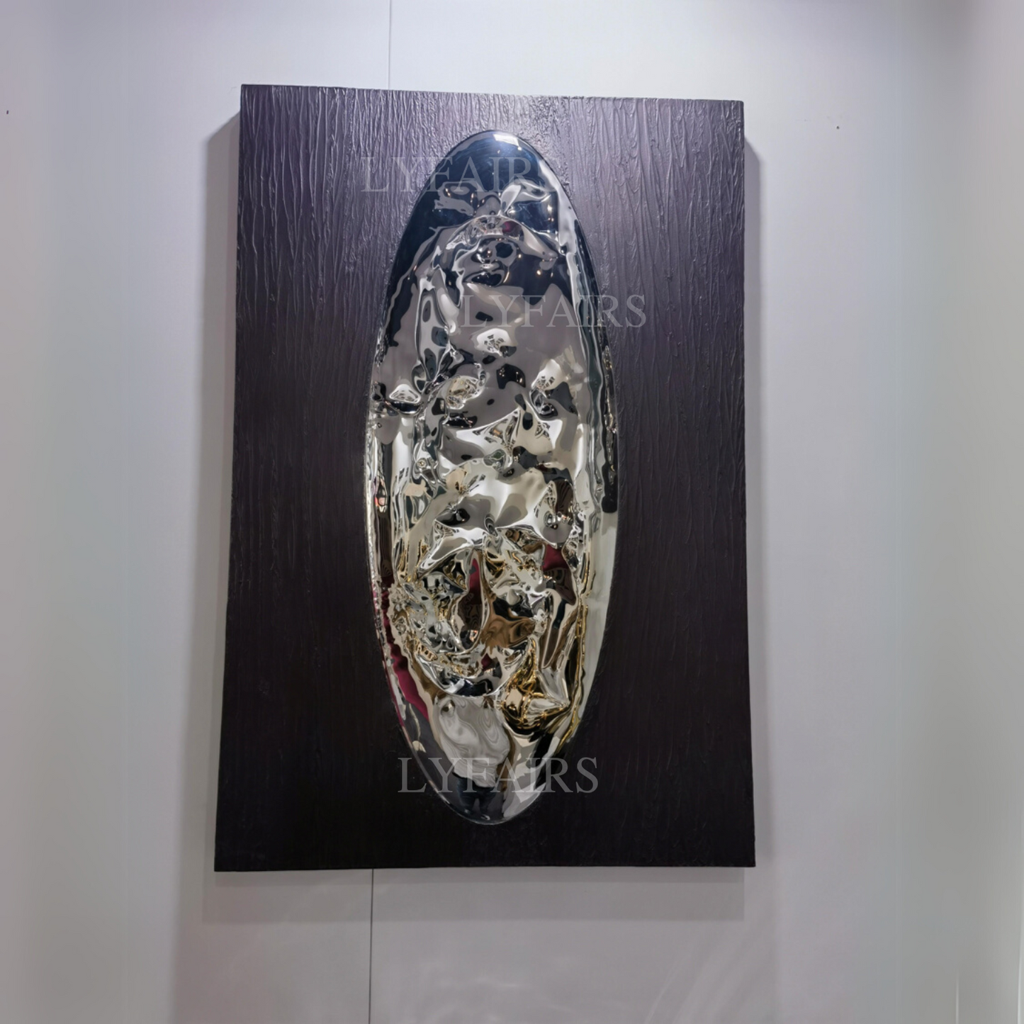 Polished Stainless Steel Organic Flow Wall Decor with Wood Backing