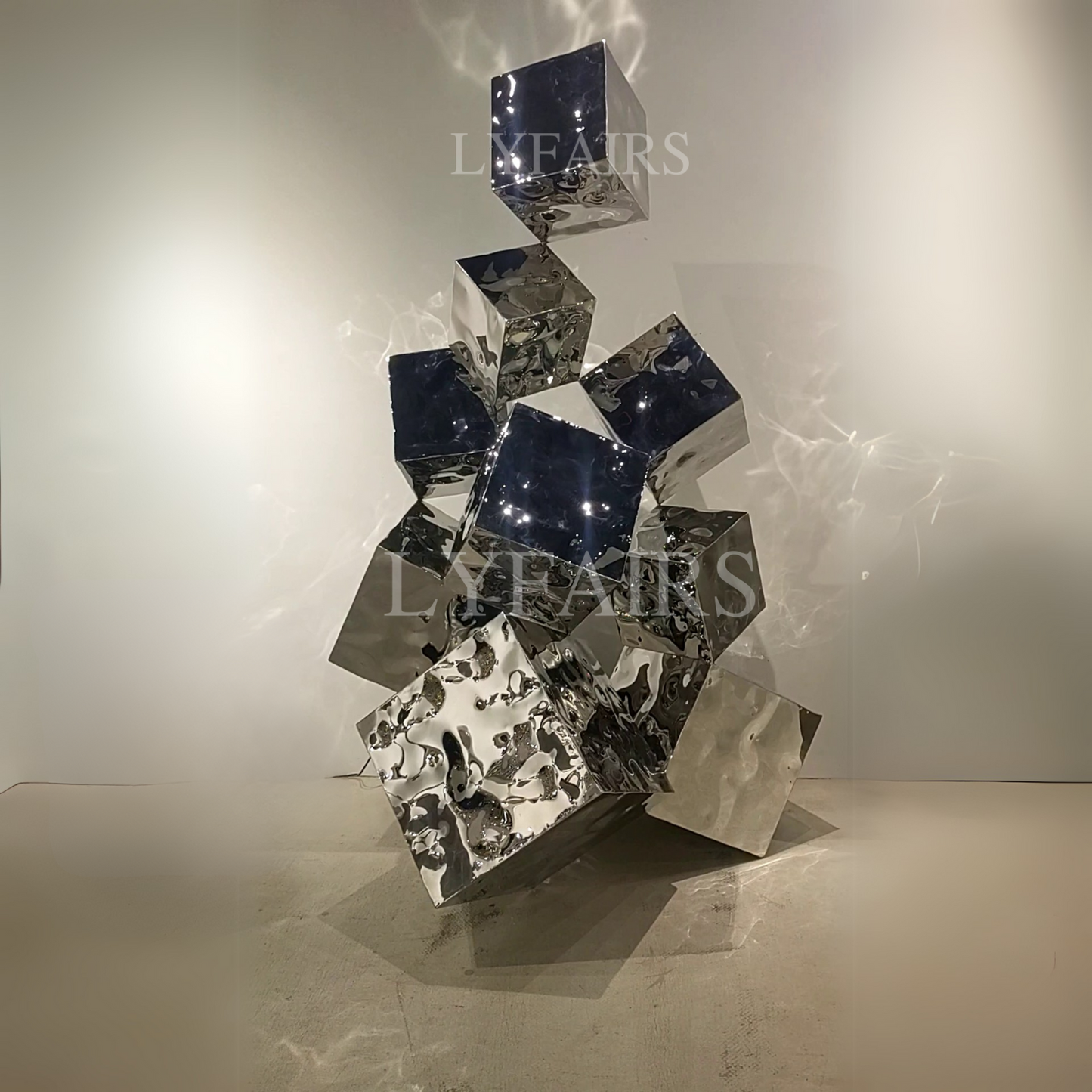 Mirrored Stacked Stainless Steel Cube Art Sculpture