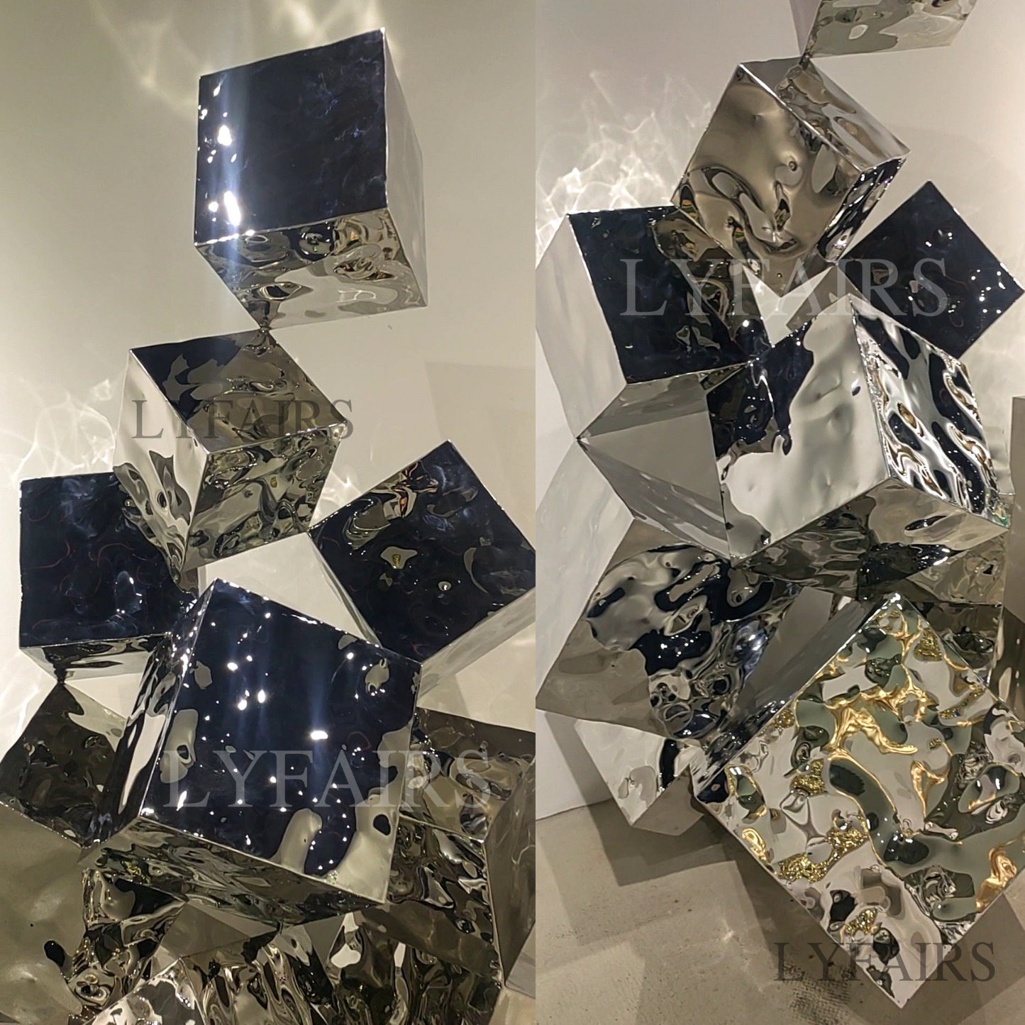 Mirrored Stacked Stainless Steel Cube Art Sculpture