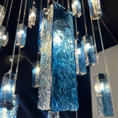 Modern Colorful Rectangle Cluster Glass Tile Staircase Chandelier