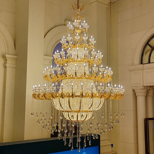 Lustre en cristal multicouche de luxe Empire pour plafond haut