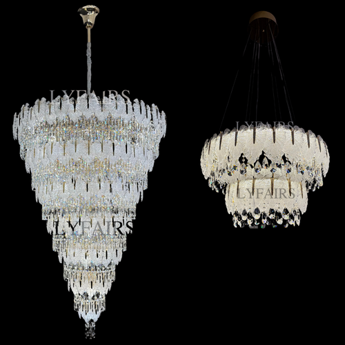 Lustre cascade luxueux en cristal à plusieurs niveaux, fabriqué à la main, en forme de feuille de verre
