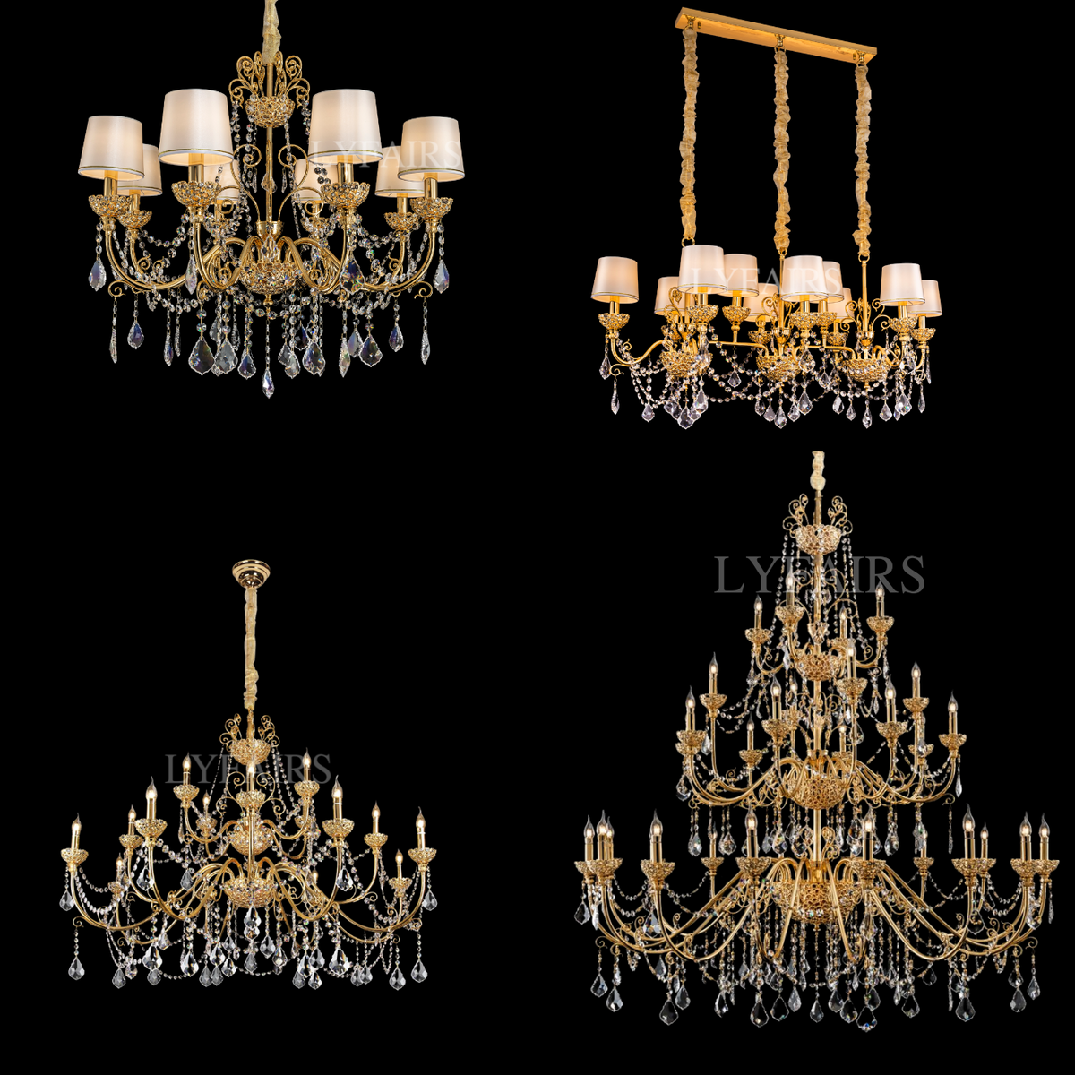 Vintage Baroque Palace Style Gilded Crystal Candle Chandelier Collection