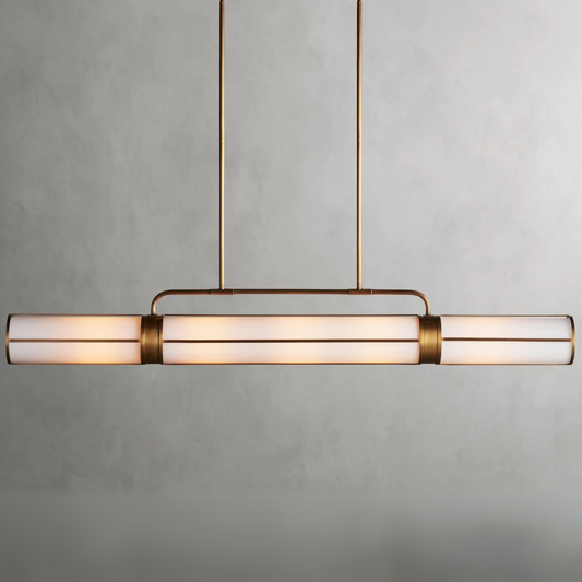 Modern Linear Milky Glass Tube Chandelier