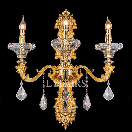Baroque Revival Crystal Wall Lamp with Industrial 24K Gold Color