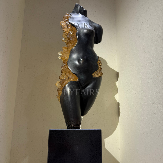 Shattered Beauty Classical Female Torso Sculpture Table Decor with Raw Crystals