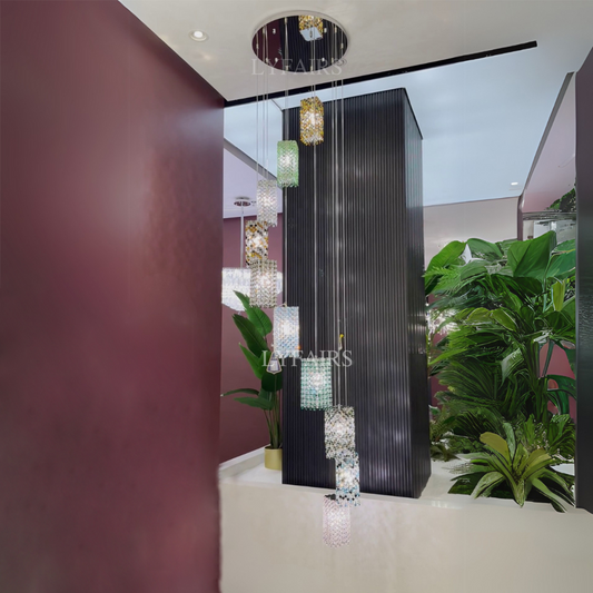 Modern Floating Colorful Crystal Chandelier for High Ceilings
