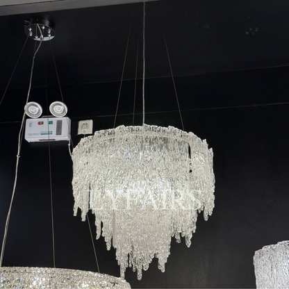 Lampadario moderno in vetro con effetto ghiacciai sciolti per soffitti bassi