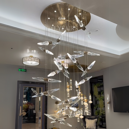 Moderno lampadario di cristallo intrecciato galleggiante per soffitti alti