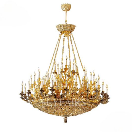 Lustre baroque moderne de luxe en laiton LYFAIRS x FH&amp;Home pour palais/manoir/hôtel