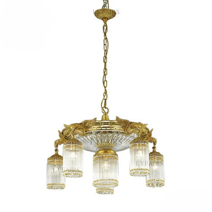 LYFAIRS x FH&Home Baroque Brass Birds Handcrafted Glass Rods Chandelier