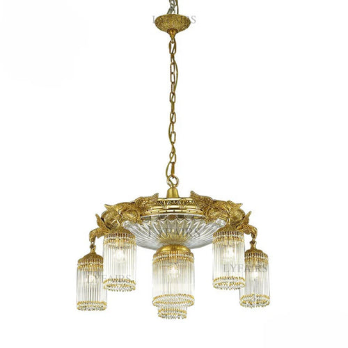 LYFAIRS x FH&Home Baroque Brass Birds Handcrafted Glass Rods Chandelier