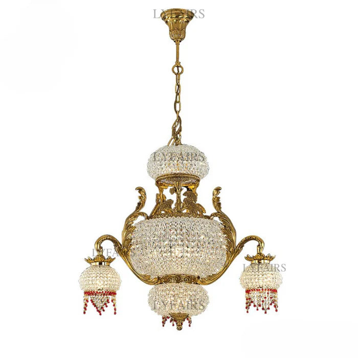 LYFAIRS x FH&Home Arabian Night Opulence Luxury Vintage Brass Chandelier with Ruby Teardrops