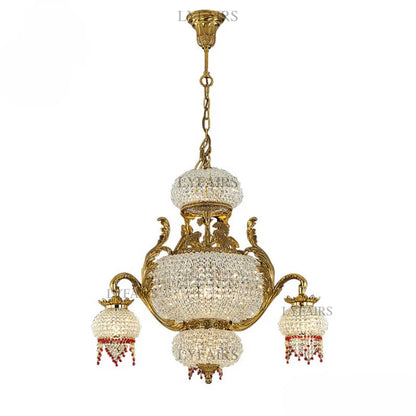 LYFAIRS x FH&Home Arabian Night Opulence Luxury Vintage Brass Chandelier with Ruby Teardrops