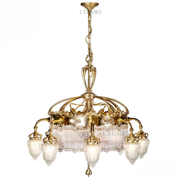 LYFAIRS x FH&Home Baroque Glass Fruit Brass Crown Chandelier for Palace