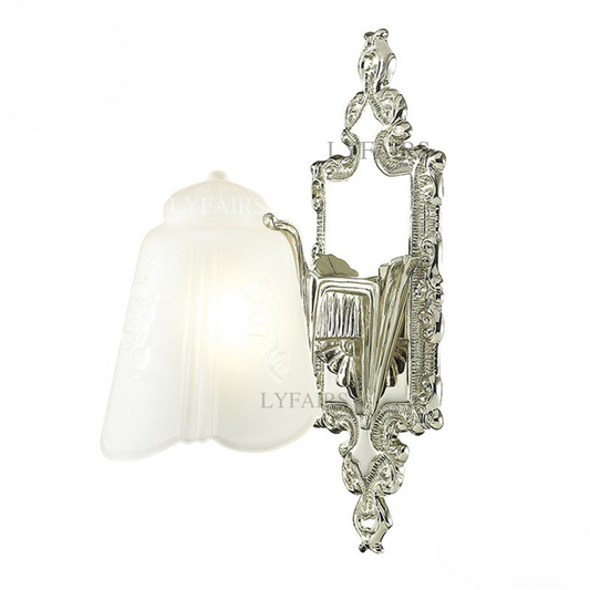 LYFAIRS x FH&Home Handcrafted Floral Engraved Glass Shade Wall Lamp