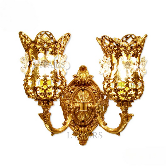LYFAIRS x FH&Home Exquisite Brass Vineman Flower Crystal Wall Sconce