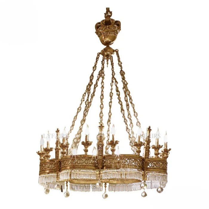 LYFAIRS x FH&Home Antique Bronze Regal Crown Crystal Chandelier