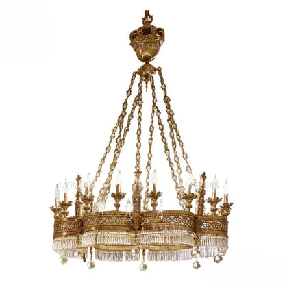 LYFAIRS x FH&Home Antique Bronze Regal Crown Crystal Chandelier