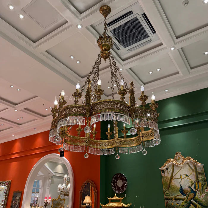 LYFAIRS x FH&Home Antique Bronze Regal Crown Crystal Chandelier