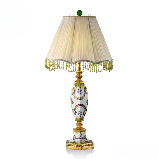 LYFAIRS x FH&Home Graceful Ceramic Table Lamp with Pleated Fringe Shade