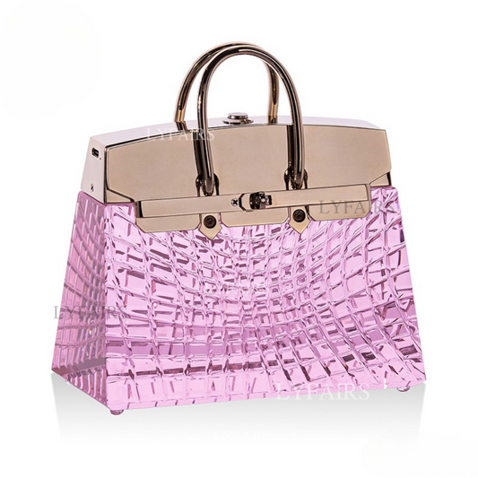 LYFAIRS x FH&Home Delicate Pink Glass Handbag Table Lamp with Brass Accents