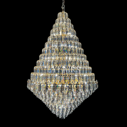 Lustre en cristal nid d'abeille de luxe à plusieurs niveaux pour plafond haut