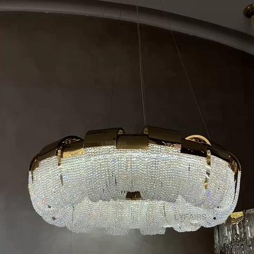 Modern Round Donut Crystal Chandelier for Low-ceiling