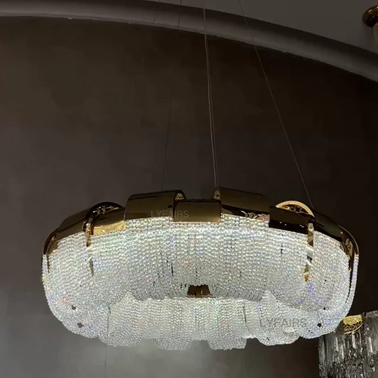 Modern Round Donut Crystal Chandelier for Low-ceiling