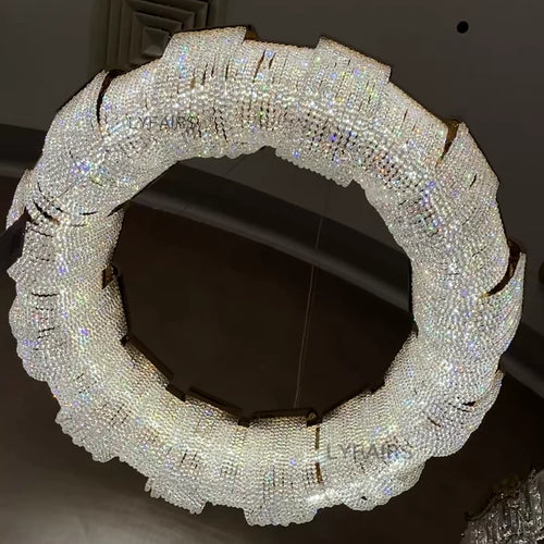 Lampadario moderno in cristallo a forma di ciambella rotonda per soffitti bassi