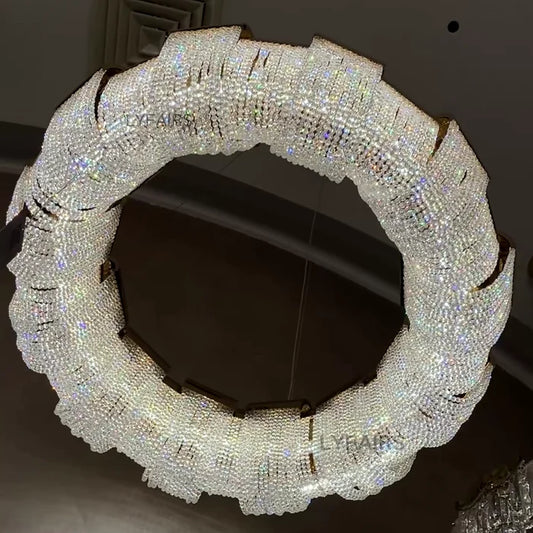 Lustre rond moderne en cristal pour plafond bas