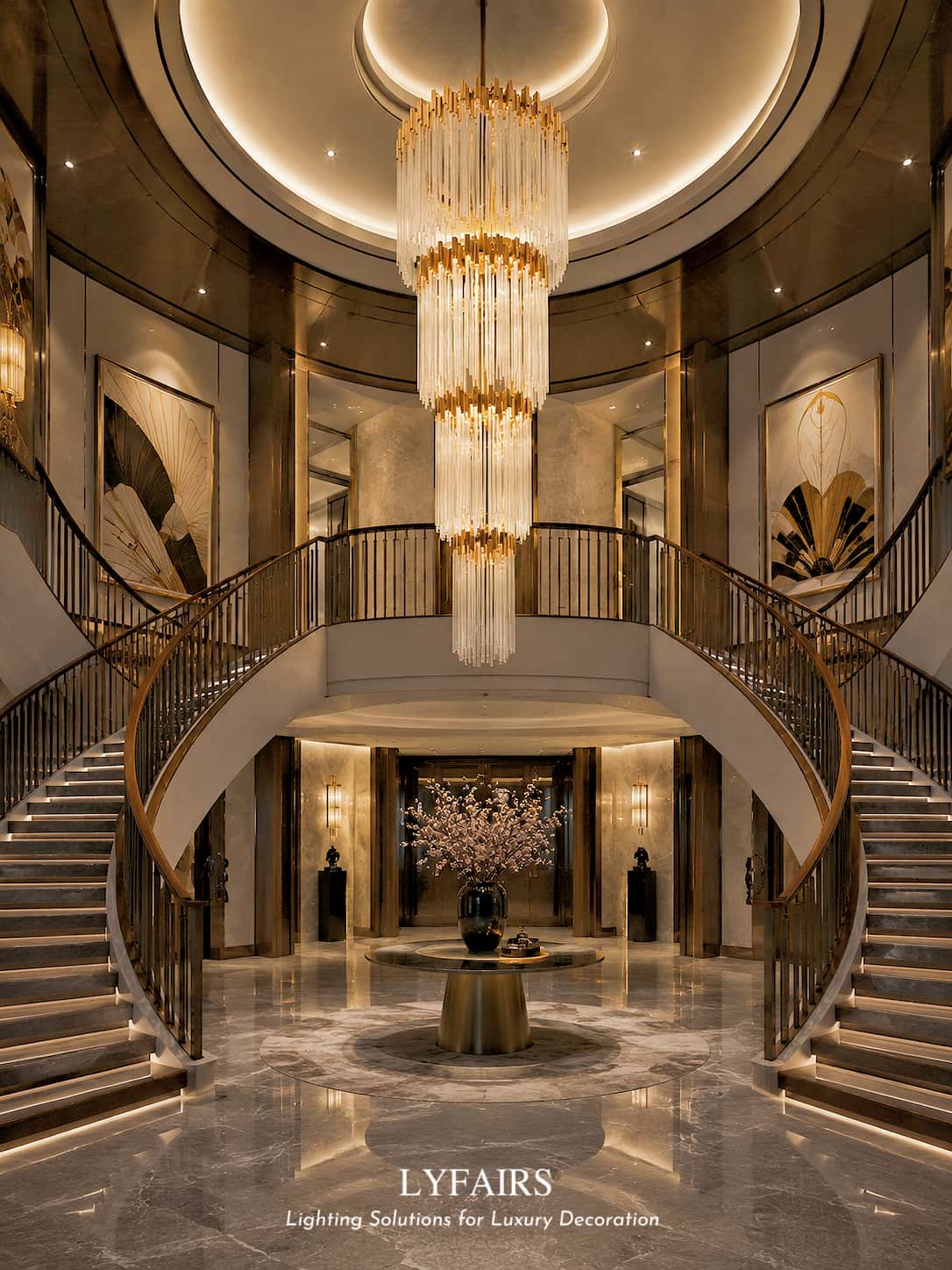 Grand lustre élégant en verre multicouches pour haut plafond/escalier/entrée