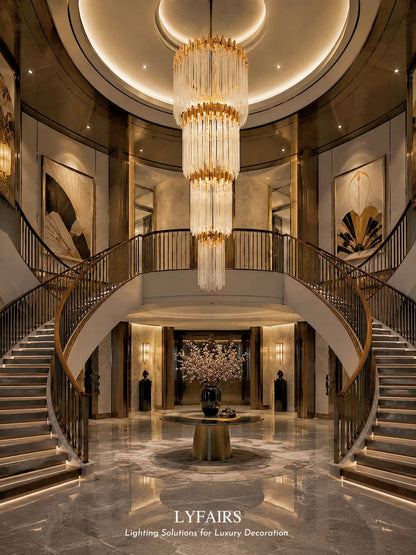 Grand lustre élégant en verre multicouches pour haut plafond/escalier/entrée