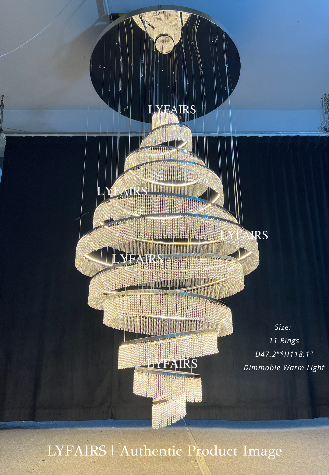 Long Crystal Tassel Rings Chandelier Extra Large Living Room Staircase High Ceiling Lighting Fixture