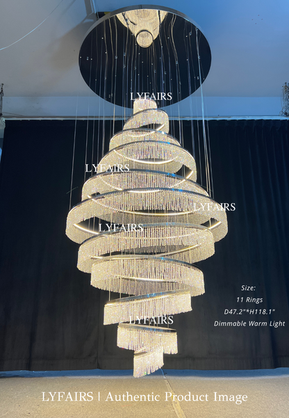 Long Crystal Tassel Rings Chandelier Extra Large Living Room Staircase High Ceiling Lighting Fixture