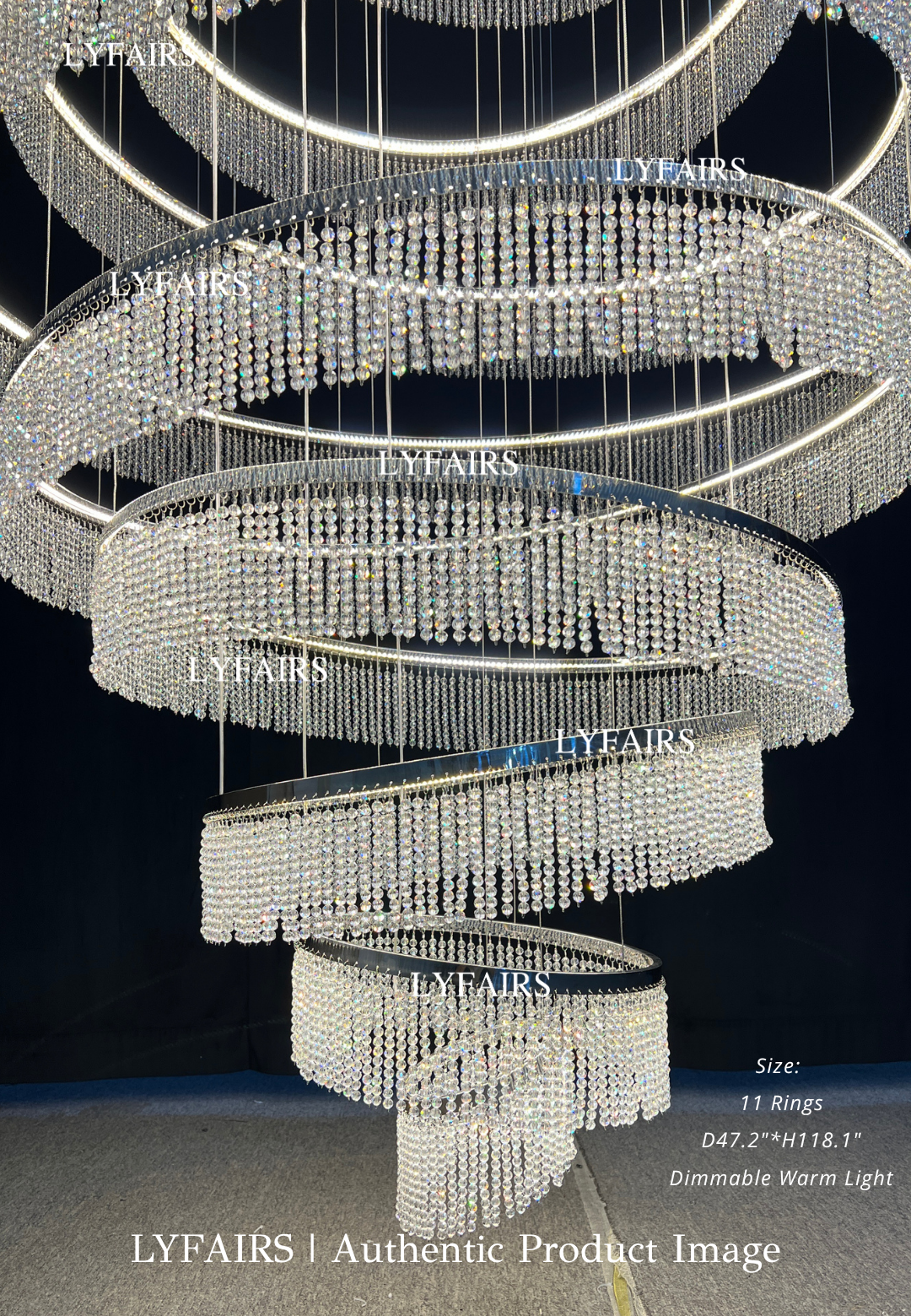 Long Crystal Tassel Rings Chandelier Extra Large Living Room Staircase High Ceiling Lighting Fixture