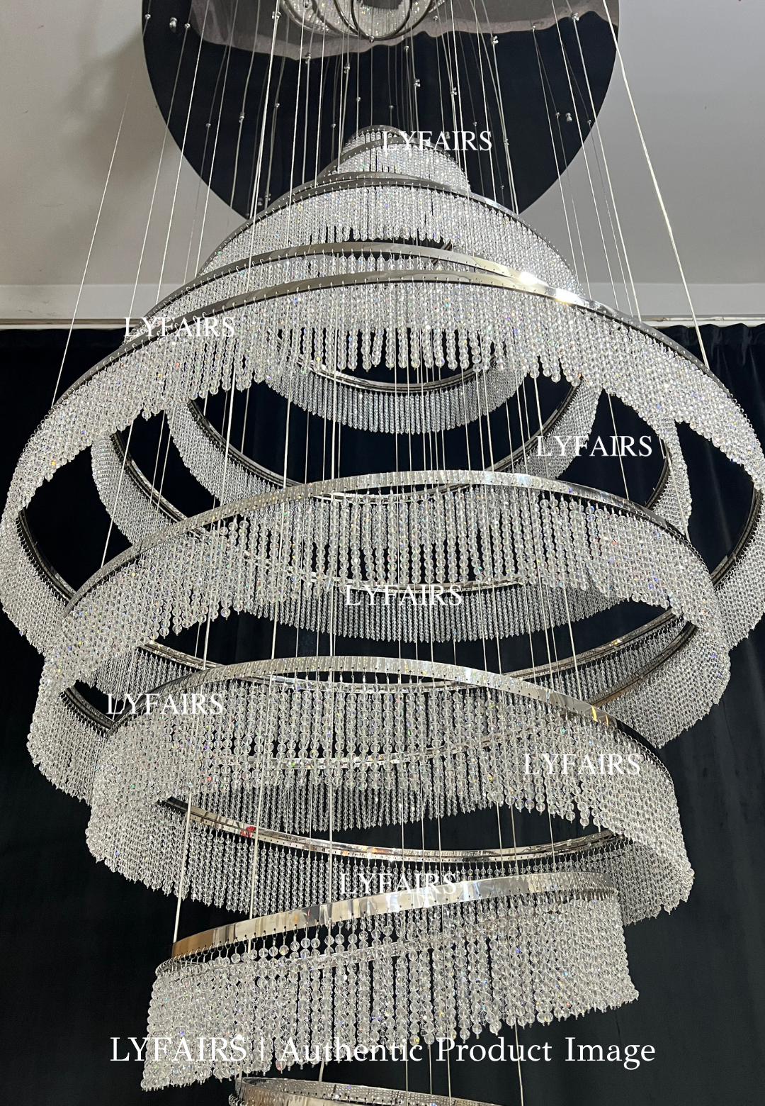 Long Crystal Tassel Rings Chandelier Extra Large Living Room Staircase High Ceiling Lighting Fixture
