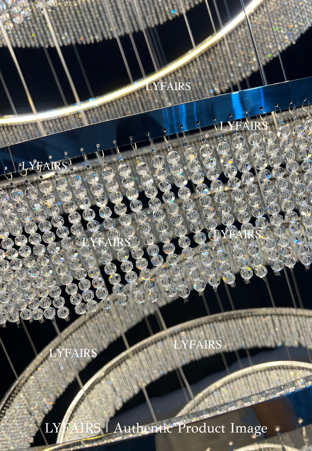 Long Crystal Tassel Rings Chandelier Extra Large Living Room Staircase High Ceiling Lighting Fixture