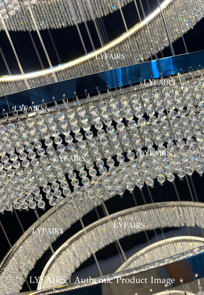 Long Crystal Tassel Rings Chandelier Extra Large Living Room Staircase High Ceiling Lighting Fixture