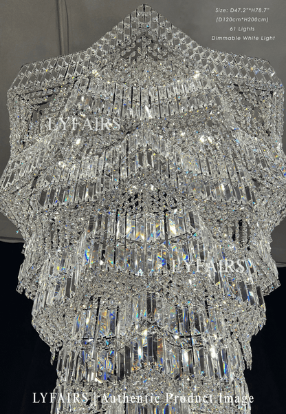 Lustre en cristal de luxe extra large à plusieurs niveaux pour hall d'hôtel / hall d'entrée à deux étages / salon à haut plafond