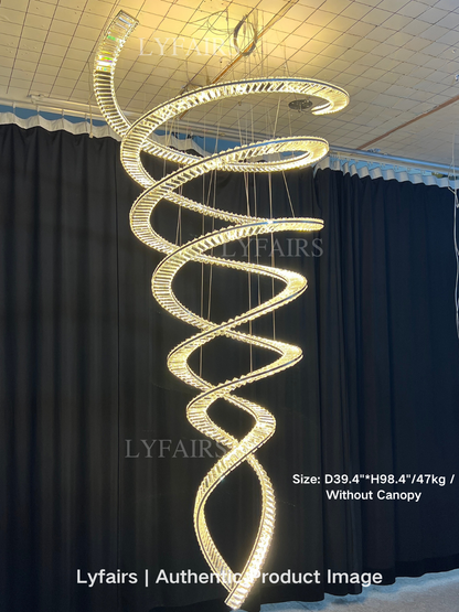 Plafonnier design pour salon, hall d'entrée, lustre élégant en cristal en spirale pour plafond haut