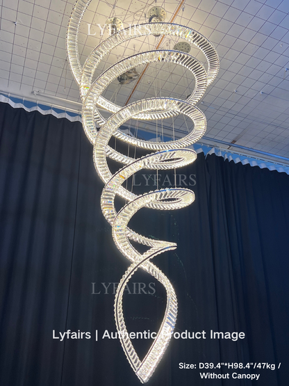 Plafonnier design pour salon, hall d'entrée, lustre élégant en cristal en spirale pour plafond haut
