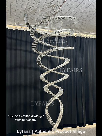 Plafonnier design pour salon, hall d'entrée, lustre élégant en cristal en spirale pour plafond haut