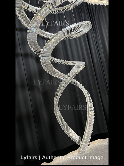 Plafonnier design pour salon, hall d'entrée, lustre élégant en cristal en spirale pour plafond haut