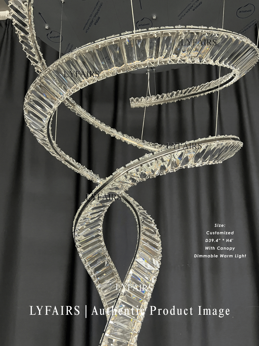 Plafonnier design pour salon, hall d'entrée, lustre élégant en cristal en spirale pour plafond haut