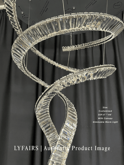 Plafonnier design pour salon, hall d'entrée, lustre élégant en cristal en spirale pour plafond haut